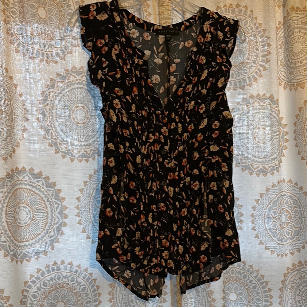 Floral Black button down Top